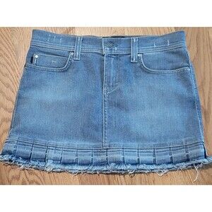 Juicy Couture Jeans Denim Mini Skirt w/ Pleated Frayed Hem Size M Medium Wash
